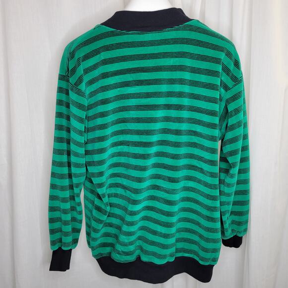 Oakbrook Sport Vintage Green and Navy Velour Top, M - Picture 5 of 9